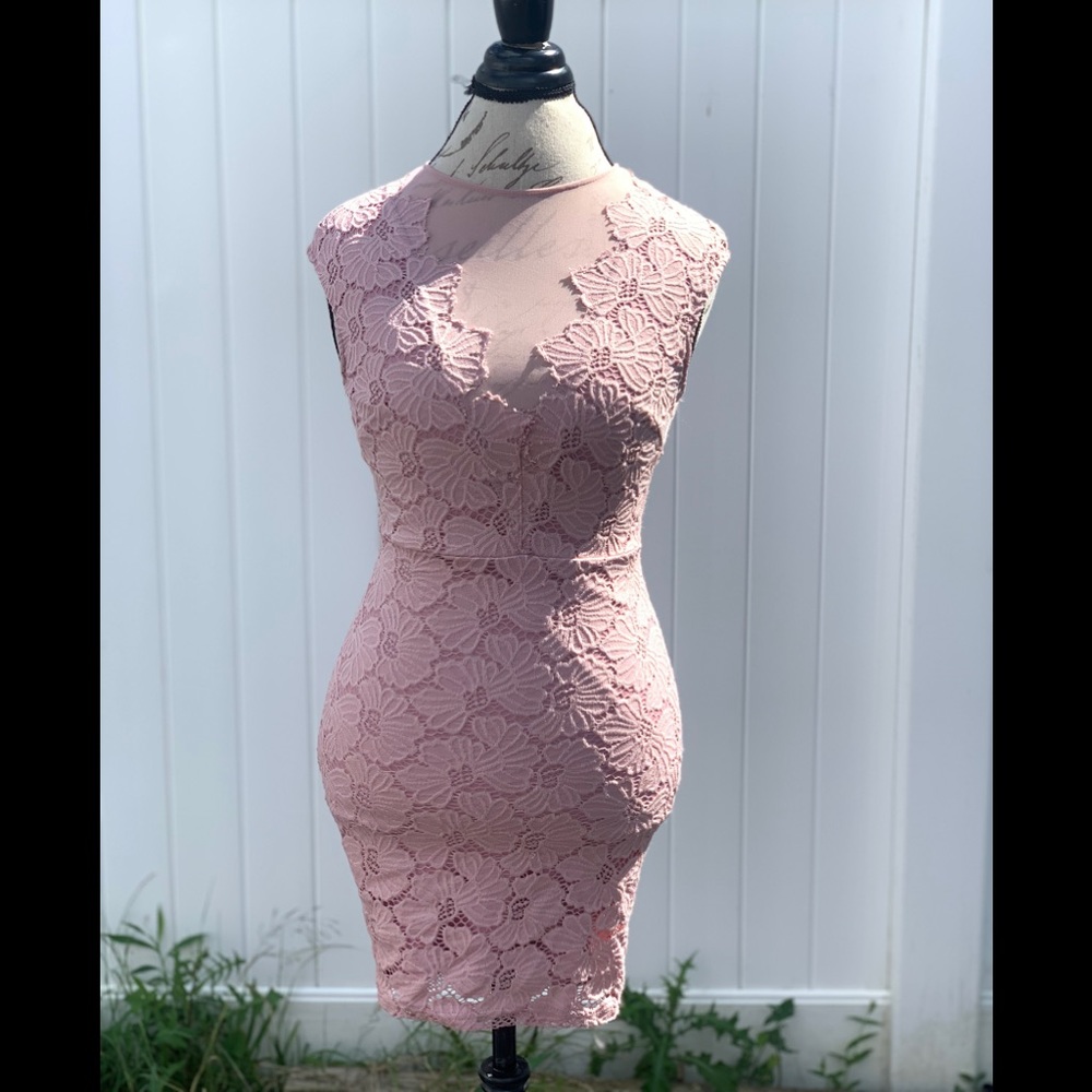 Privy lace and mesh panel mini dress